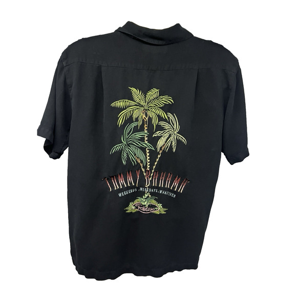 Tommy Bahama Relax Black Hawaiian Embroidered Button Up Silk Shirt Large Pocket - Picture 1 of 9